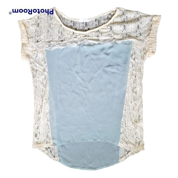 LUSH - Light Blue Silky Blouse W Lots of Lace - S - Picture 3 of 11